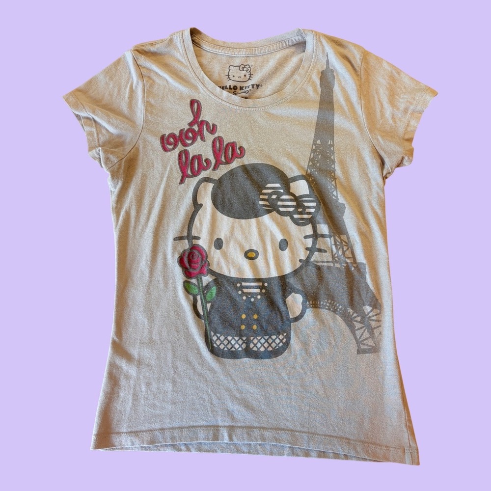 Y2K Hello Kitty Sanrio Mighty Fine Paris Eiffel Tower Graphic Tee Scene #17